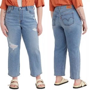 Levi’s High Rise Stretch Wedgie Straight Leg Ankle Jeans Plus Distressed